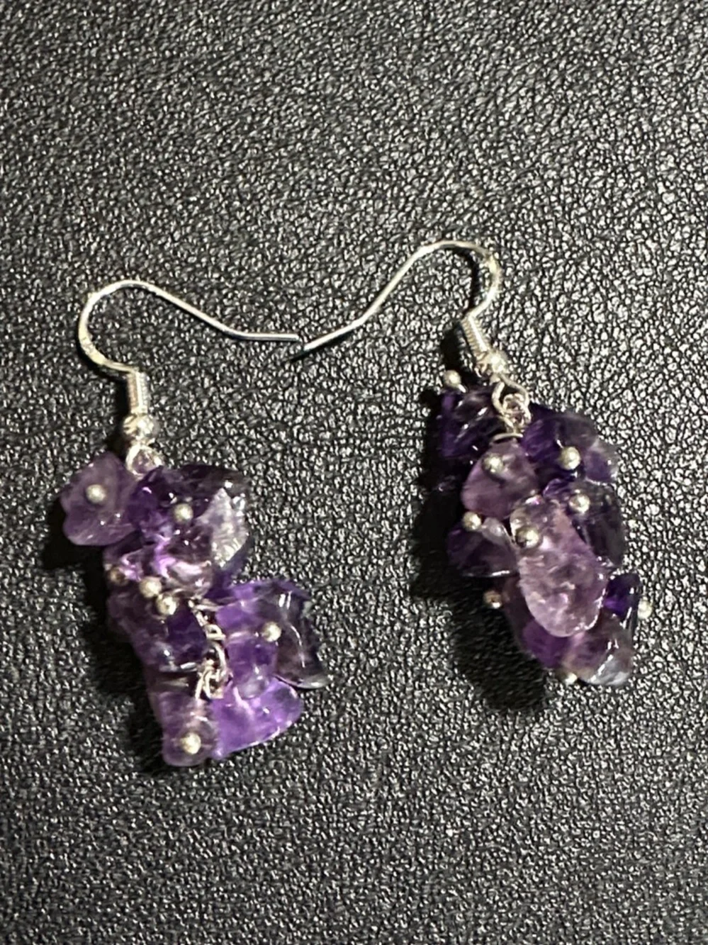 Polished Purple Amethyst Chip Cluster Drop Earrings 925 Wire Back